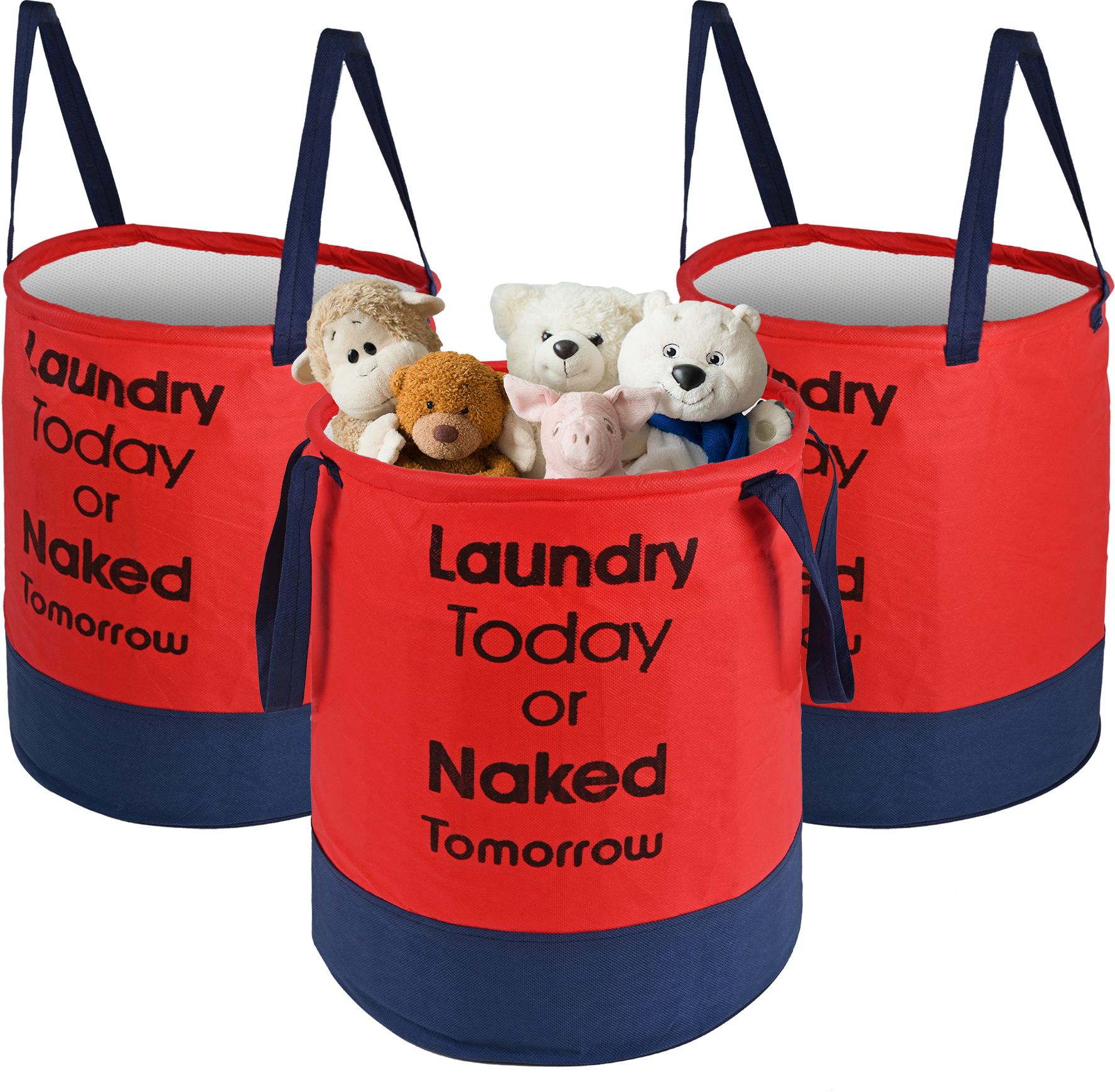 kuber industries Cotton Pack of 3 Foldable 45L Toys Organizer for Kids Room with Handles | Red & Blue Storage Basket-picture-25
