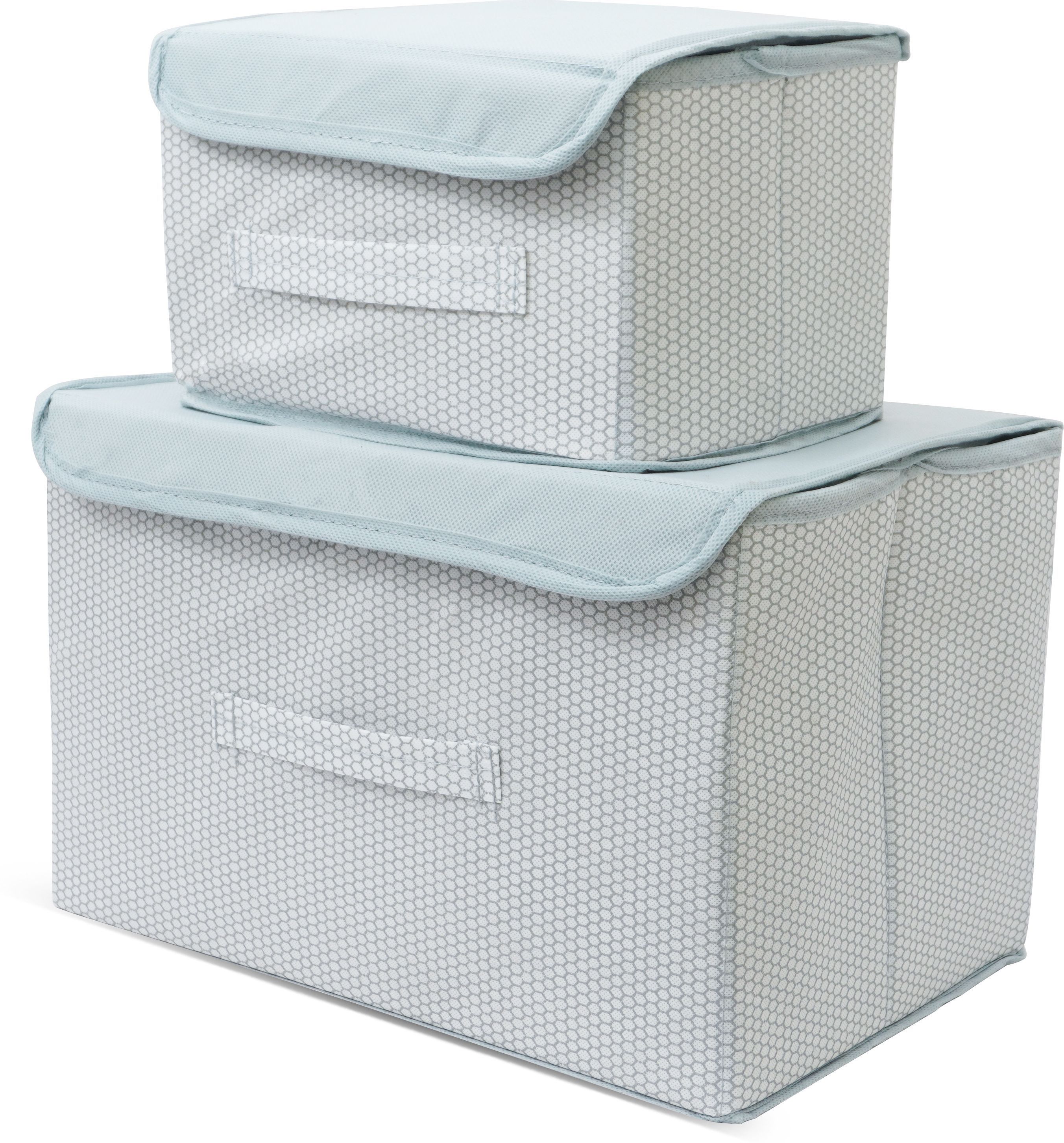 Cotton Foldable Drawer Rectangular Storage Basket with Lid & Handle Closet Organizer Storage Basket-image-1