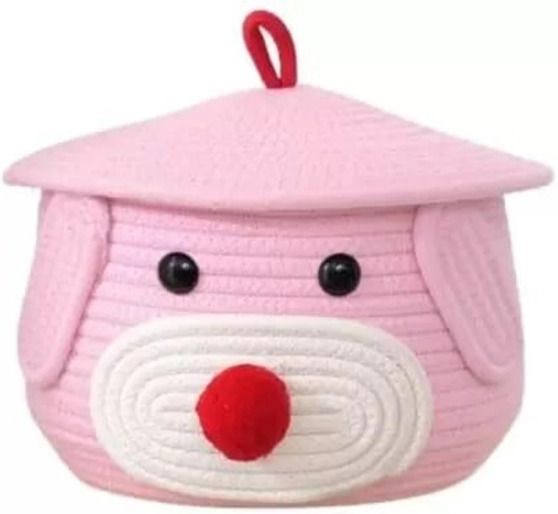 Cotton 15X15 CM COTTON MATKA DOG FACE BASKET PINK Storage Basket-image-24