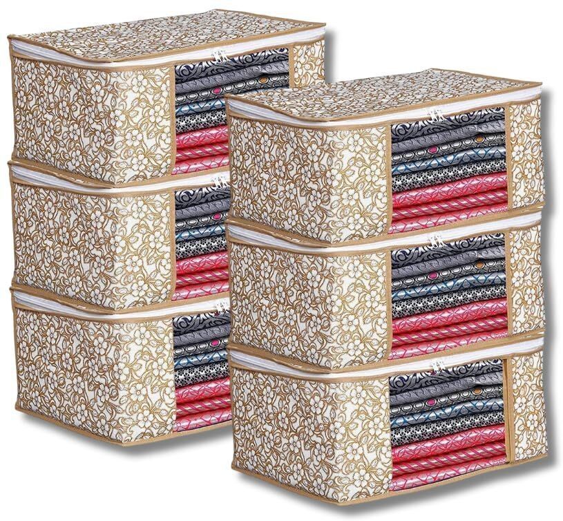 Nylon Saree Covers Non-Woven Cloth Storage Bags with Zipper & Transparent Window Storage Basket