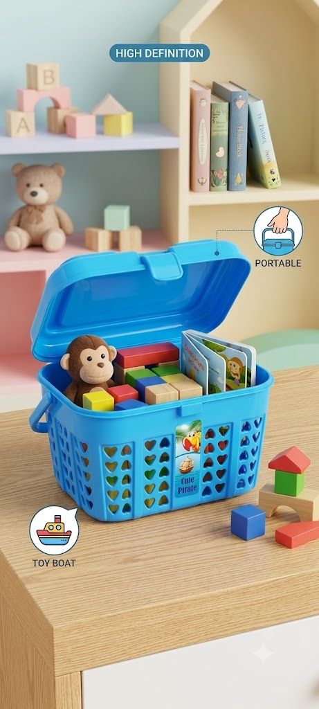 eos Plastic Kids’ Cute Cartoon Blue Storage Basket with Handle Storage Basket-picture-17
