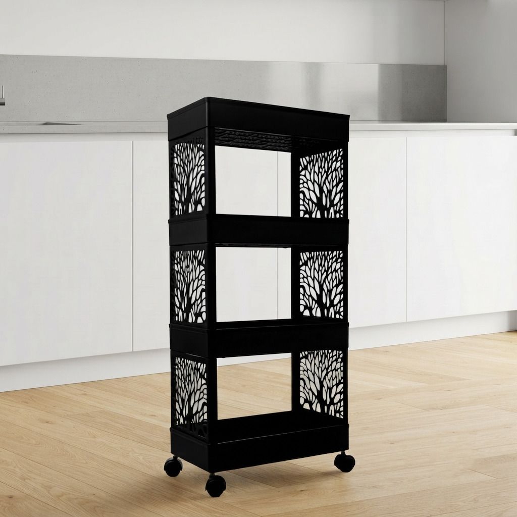 suptikes Plastic Multi Layer Kitchen Storage Rack with Wheels Plastic Kitchen Trolley Storage Basket-picture-31