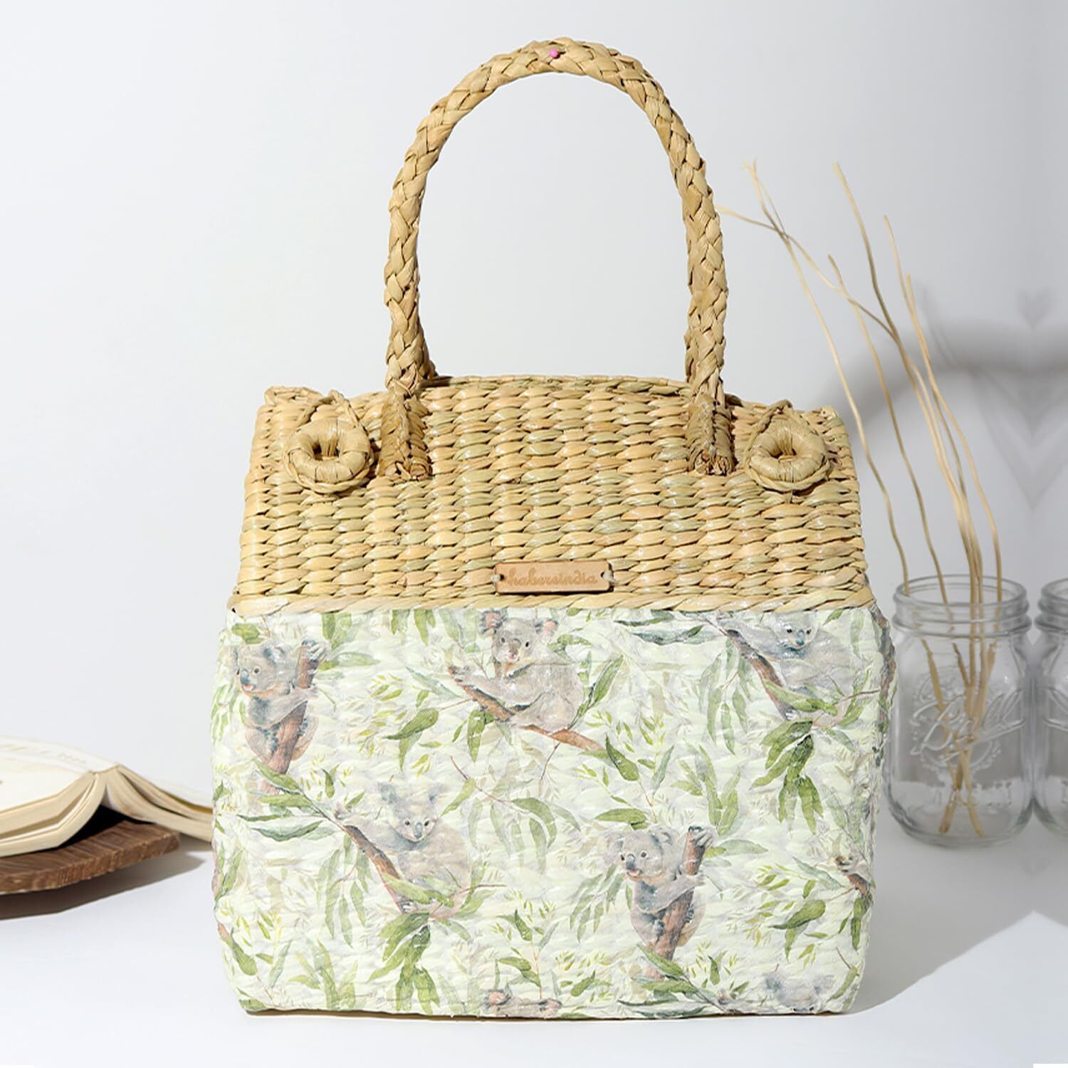habereindia Seagrass Handmade Seagrass Gift Hamper Basket for Family Picnic & Lunch Trips Storage Basket-picture-35