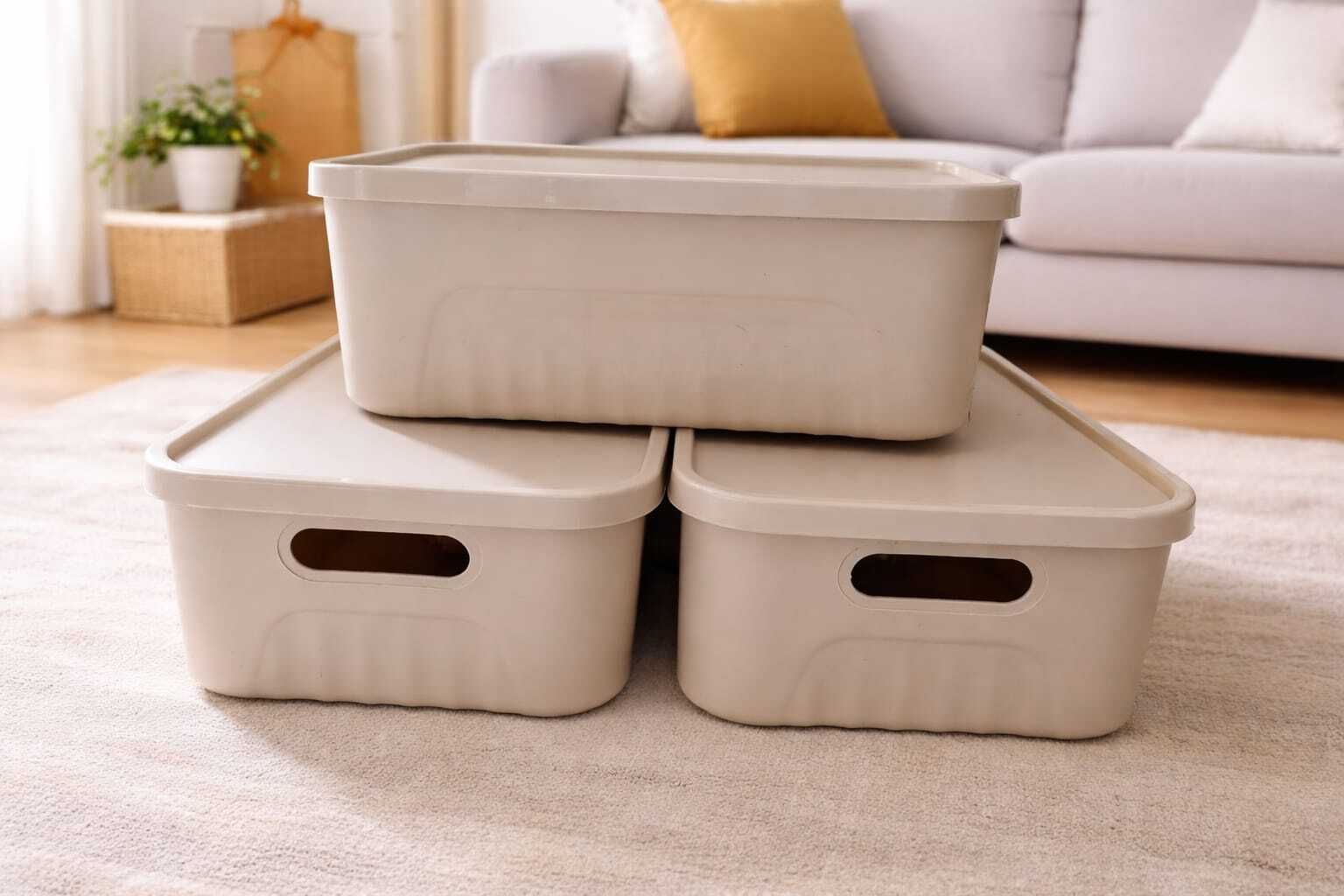 nisarg enterprise Plastic MULTI PURPOSE STORAGE BASKETS WITH LIDS (PACK OF 3) Storage Basket-picture-15