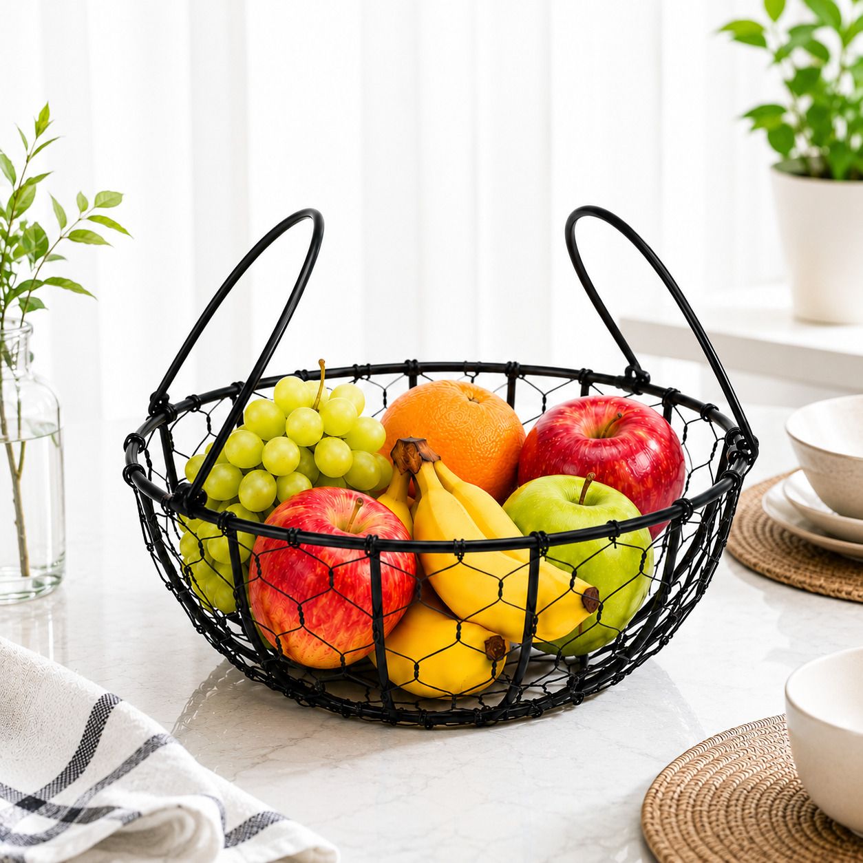 Iron Metal Wire Fruit Basket Multipurpose Kitchen Storage Basket Black Storage Basket-image-38