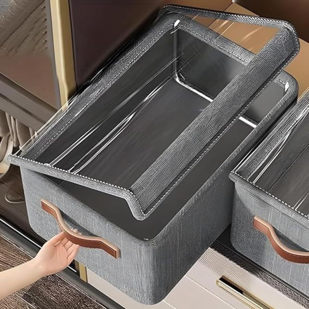 Polyester, Stainless Steel 26L Foldable Clothes Storage Box with Lid & Metal Frame Organizer Basket Storage Basket-image-46