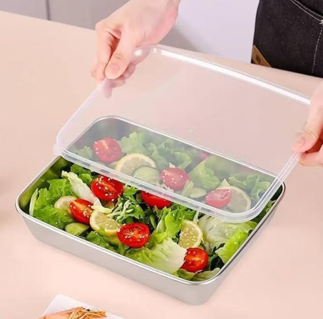 Cotton, Crystal, Copper Rectangle Stainless Steel Baking & Storage Tray with Lid Storage Basket-image-19