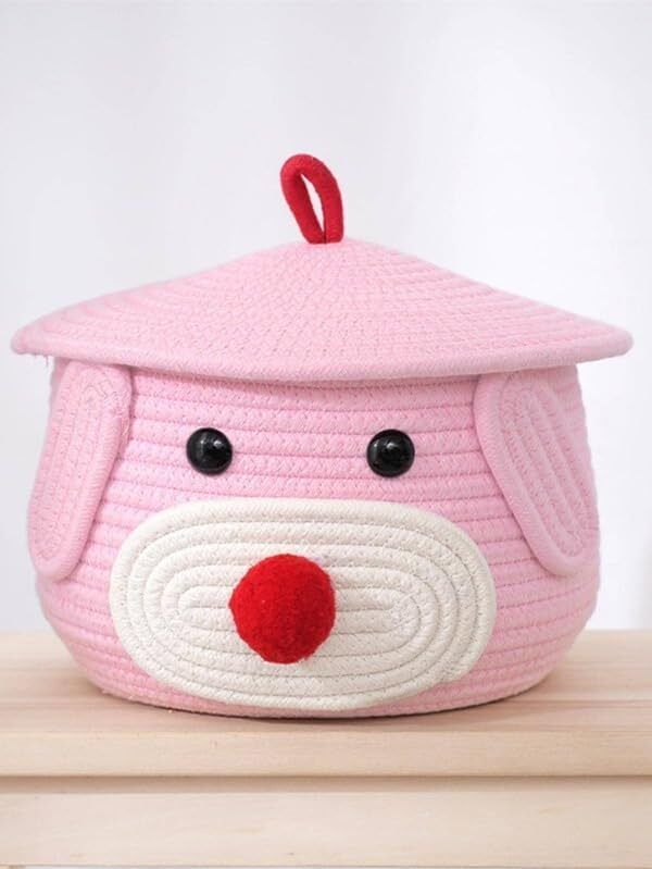 Jute Cute Pink Jute Basket with Lid for Kitchen, Living Room, Vanity Storage Storage Basket-image-9