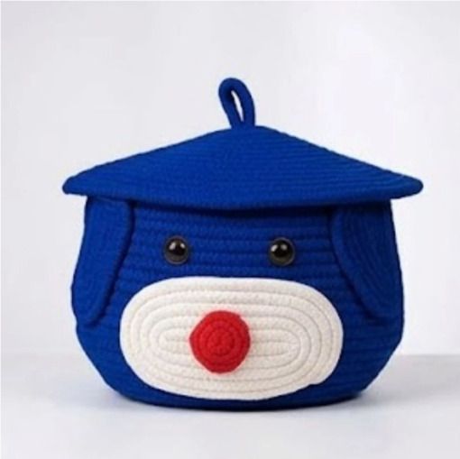 pst Cotton COTTON MATKA DOG FACE BASKET WITH LID BLUE Storage Basket-picture-45