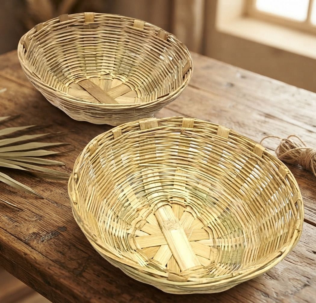 Bamboo Multipurpose Handwoven Bamboo Basket Set of 2 Storage Basket-image-18