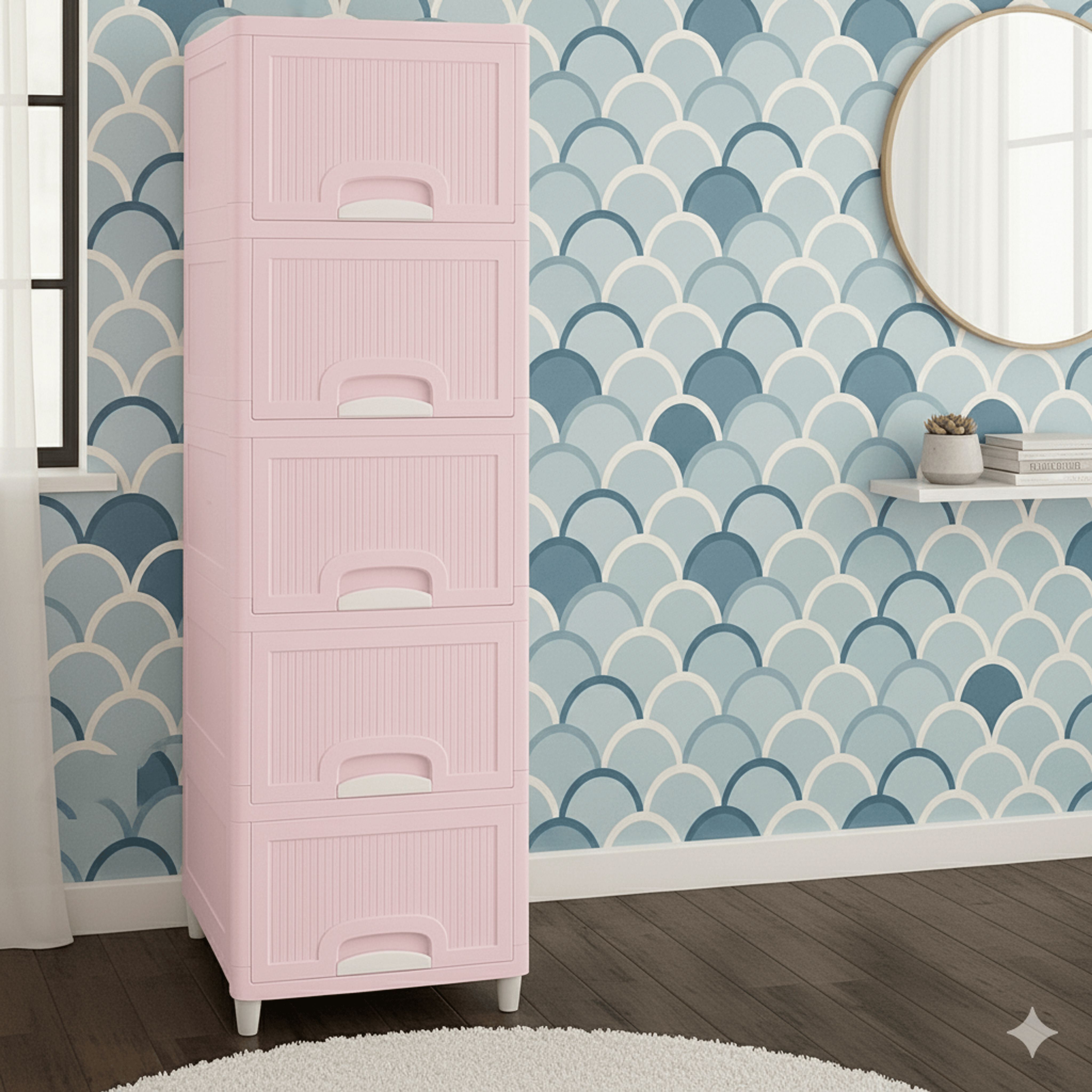 Plastic 5 Layer Pink Durable Drawer Stand for Cosmetics and Jewelry Organizer Storage Basket-image-46