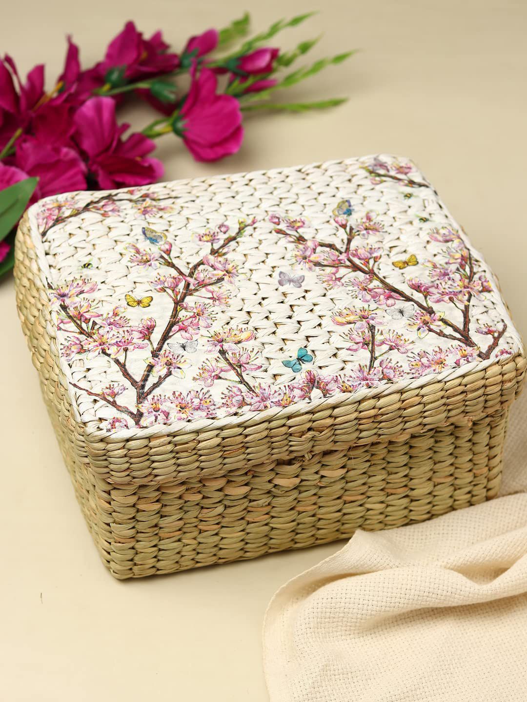 Seagrass Stylish Seagrass Lid Box for Wardrobe & Accessories Storage Storage Basket-image-22