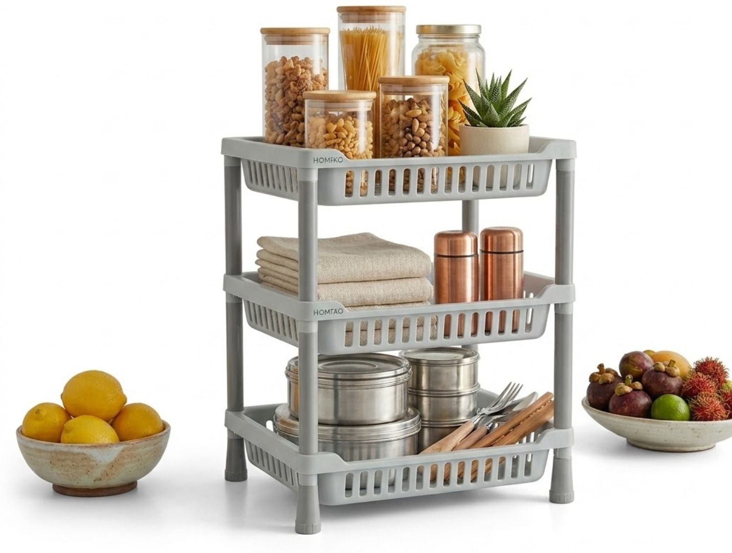 homixo Vegetable Stand 3 Tier Kitchen Storage Rack for Fruits & Pantry Organizer Plastic Kitchen Trolley-picture-37
