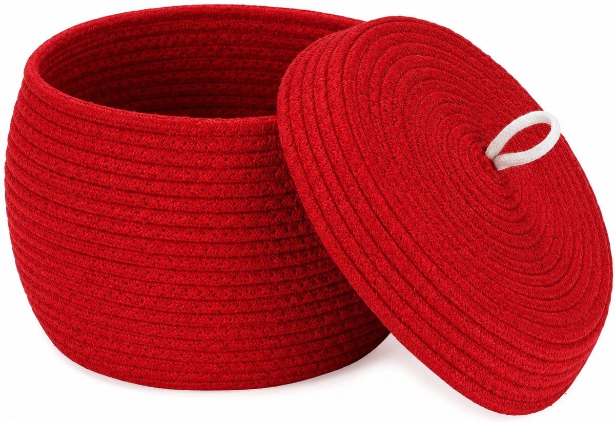 Cotton Red Matka Basket with Lid Storage Basket-image-42