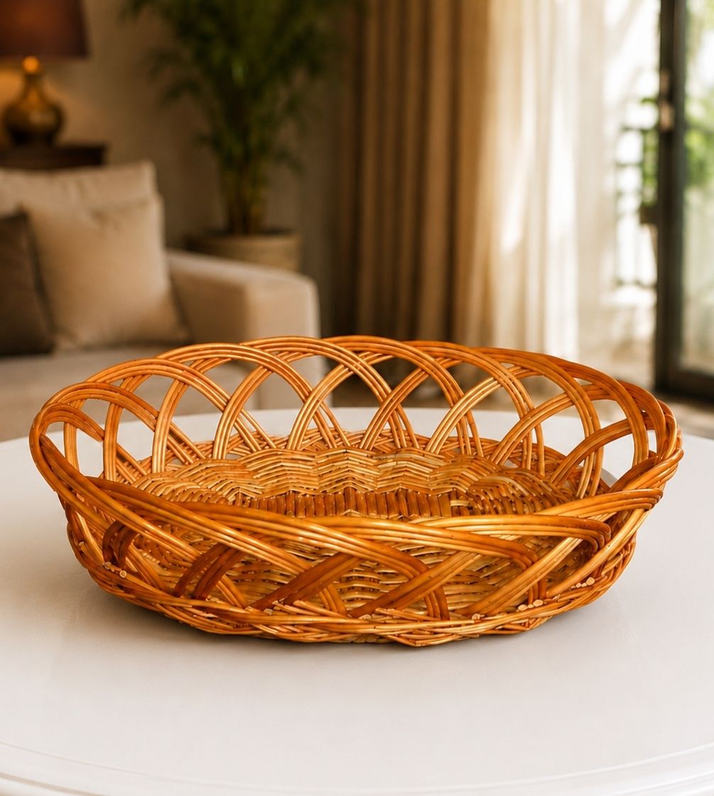 Bamboo Fruit Basket | Cane Basket | Multipurpose Storage & Home Decor Basket | (24 cm) Storage Basket-image-48