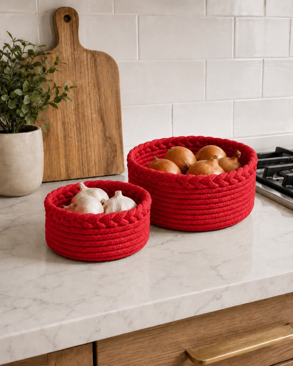 mikka mall Cotton Red Bowl Basket of 2 Pieces Storage Basket-picture-38