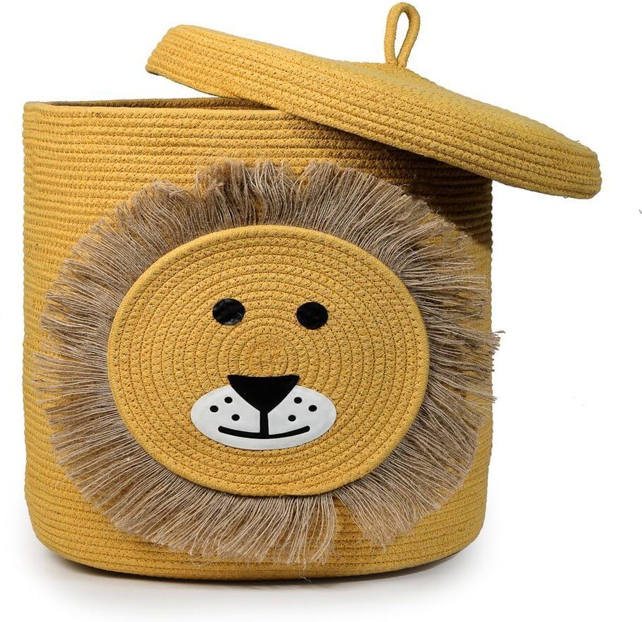 apcatio Jute, Cotton Lion Cotton Rope Storage Basket with Lid for Baby Clothes & Toy Storage Storage Basket-picture-22