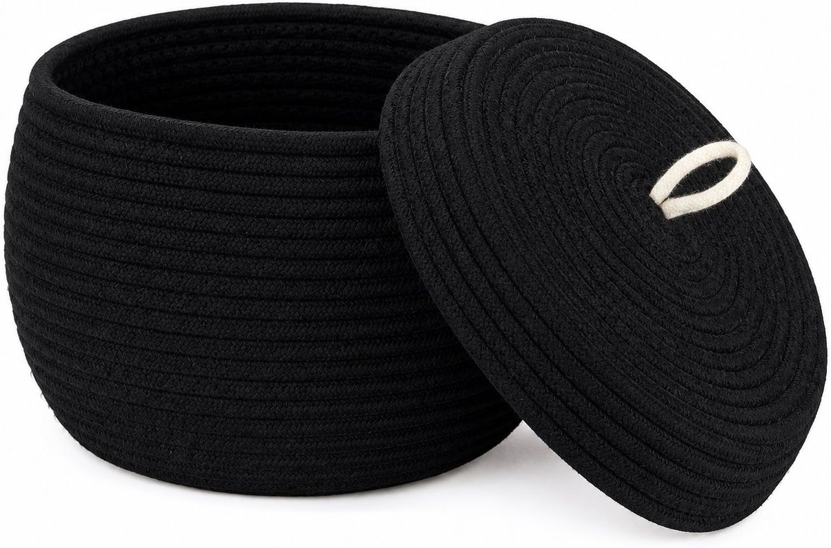 mikka mall Cotton Black Matka Basket with Lid Storage Basket-picture-43