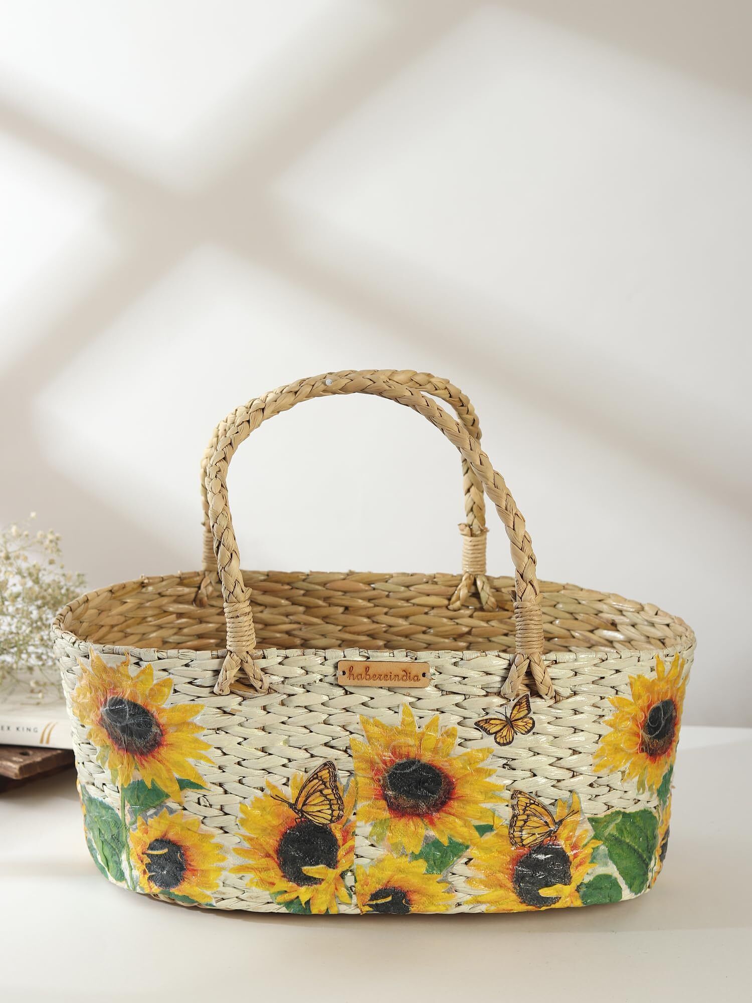 habereindia Seagrass Handmade Seagrass Gift Basket for Personalized Hampers and Home Decoration Storage Basket-picture-23