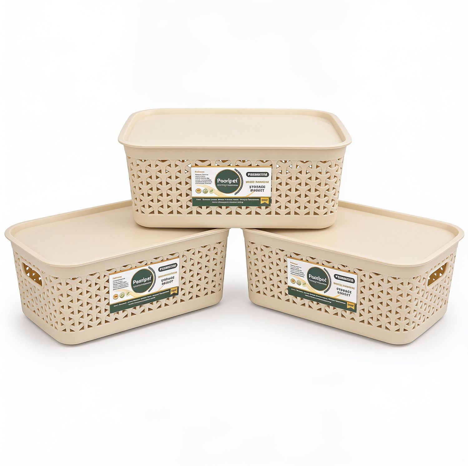 pearlpet Plastic Everyday Large Basket with Lid Multi-Purpose Plastic Storage Baskets Storage Basket-picture-13