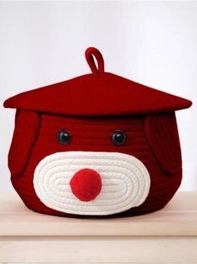 pst Cotton COTTON MATKA DOG FACE BASKET WITH LID RED Storage Basket-picture-23
