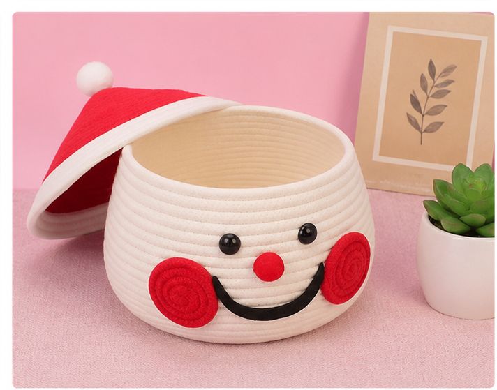 sidra Cotton Cute Santa Face Cotton Rope Storage Basket with Lid Multipurpose Toy Storage Bin Storage Basket-picture-48