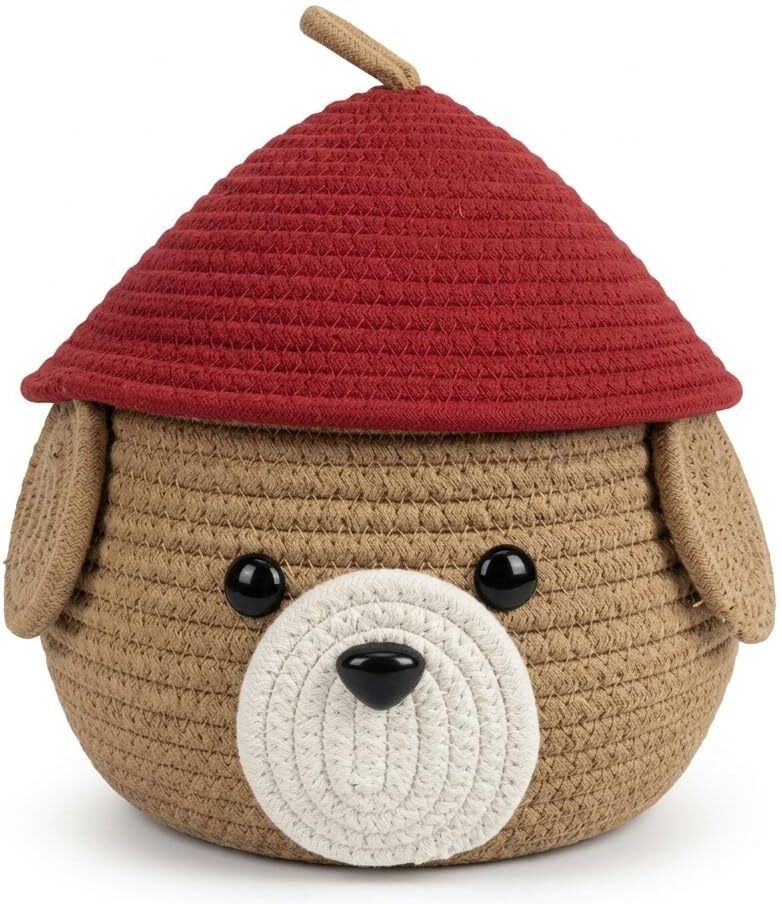 hgaenterprises Cotton COTTON MATKA FACE BASKET WITH LID RED & BEIGE Storage Basket-picture-47
