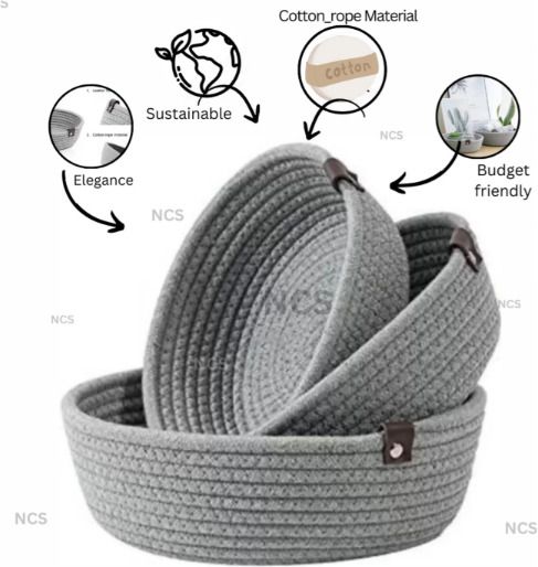 Cotton COTTON BOWL SET OF 3 GREY Storage Basket-image-41