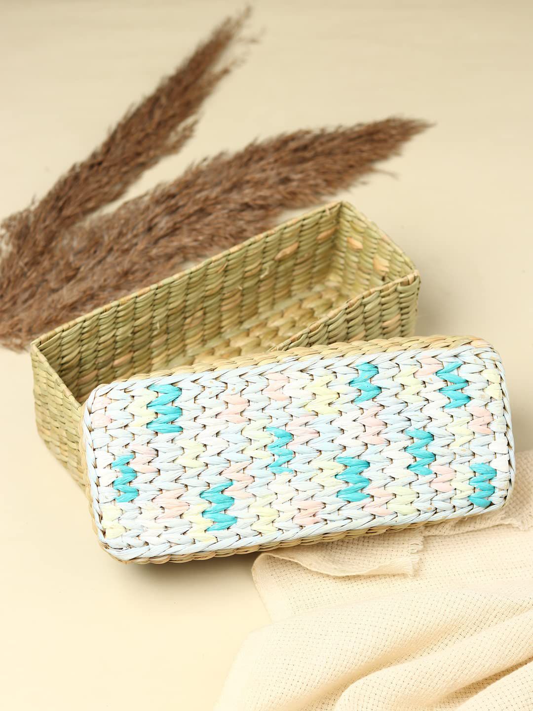 habereindia Seagrass Rustic Long Seagrass Organizer Box for Desk & Wardrobe Essentials Storage Basket-picture-40