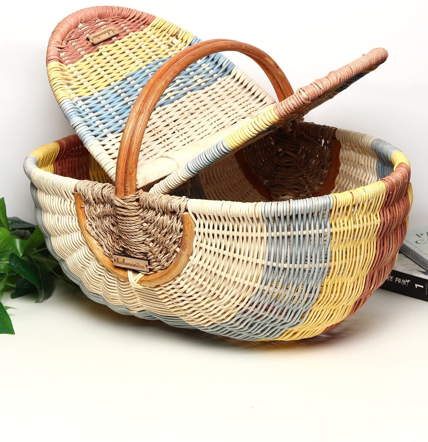 Bamboo Handwoven Wicker Picnic Basket for Outdoor Dining, Beach & Park Use Storage Basket-image-34