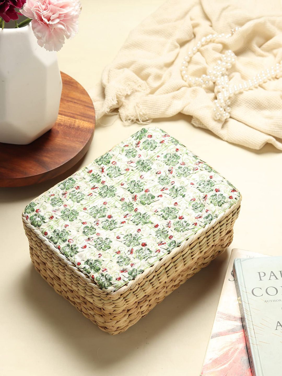 habereindia Seagrass Handmade Seagrass Lid Box for Wardrobe & Accessories Storage Basket-picture-30