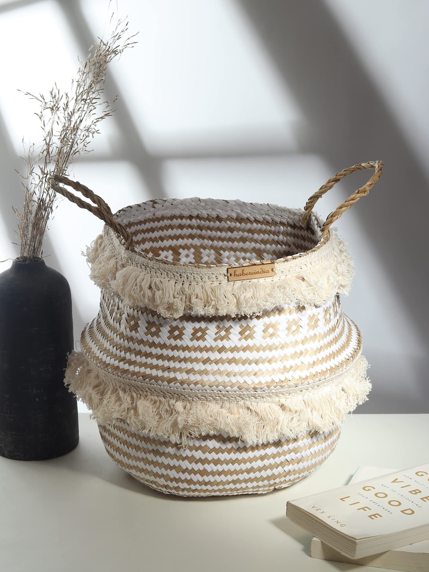 Seagrass Textured Belly Basket for Potted Plants & Everyday Storage Storage Basket-image-9