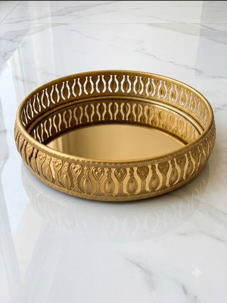 Iron Vintage Gold Round Decorative Metal Tray 6 Inch Vanity Jewelry Organizer Bowl Storage Basket-image-22