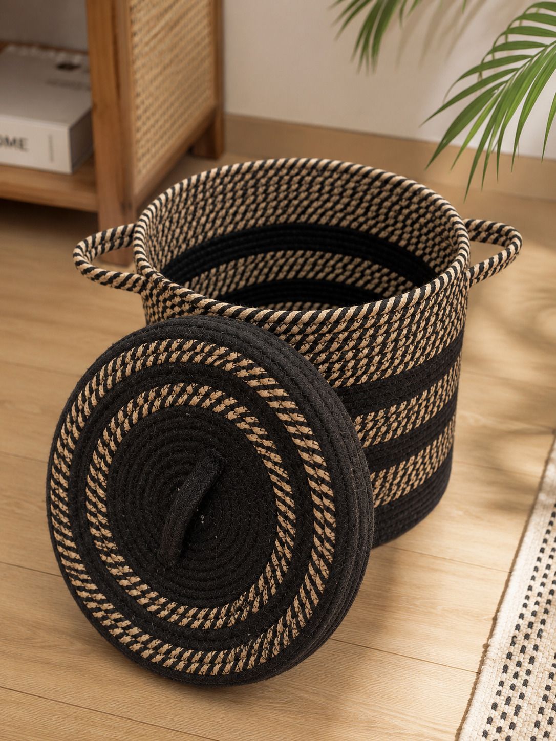 dori craft by divya Cotton Cotton Rope Storage Basket with Lid & Handles Large Laundry Basket Storage Basket-picture-16