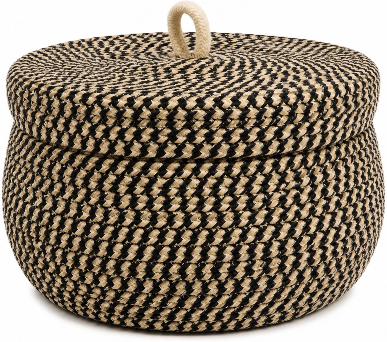 Cotton Beige and Black Matka Basket with Lid Storage Basket-image-28