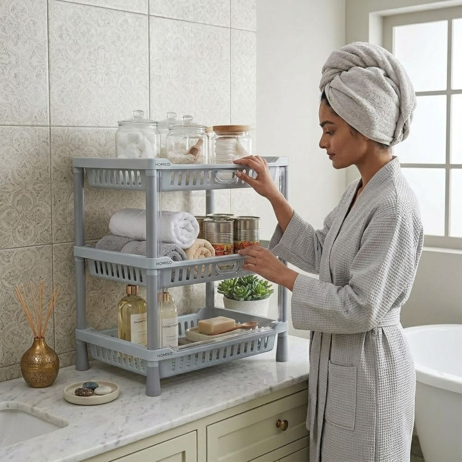 Pantry Organizer 3 Tier Kitchen Rack Storage Shelf for Daily Essentials Plastic Kitchen Trolley-image-29