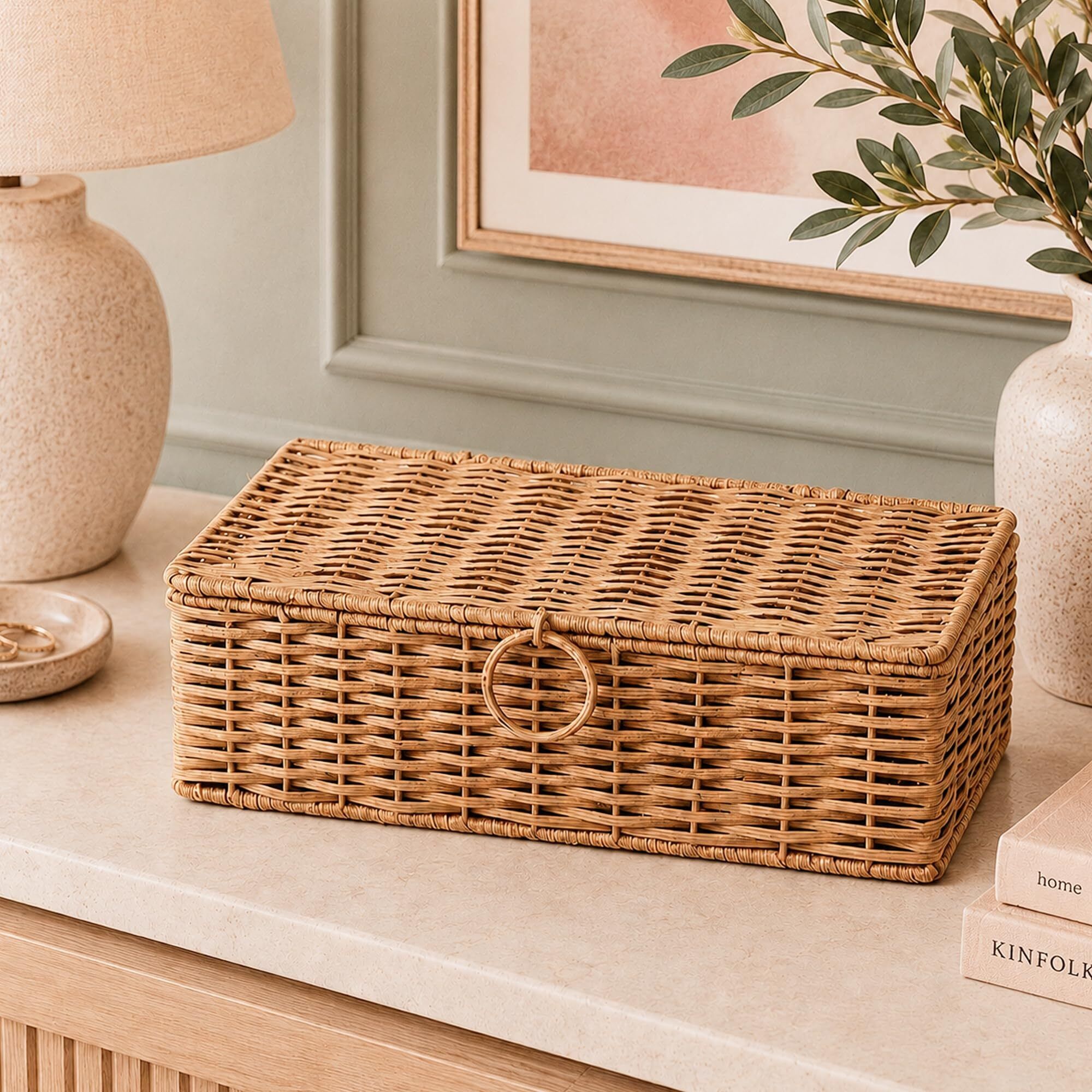habereindia Bamboo Cane Wicker Storage Box with Flip Lid for Home Storage Storage Basket-picture-27