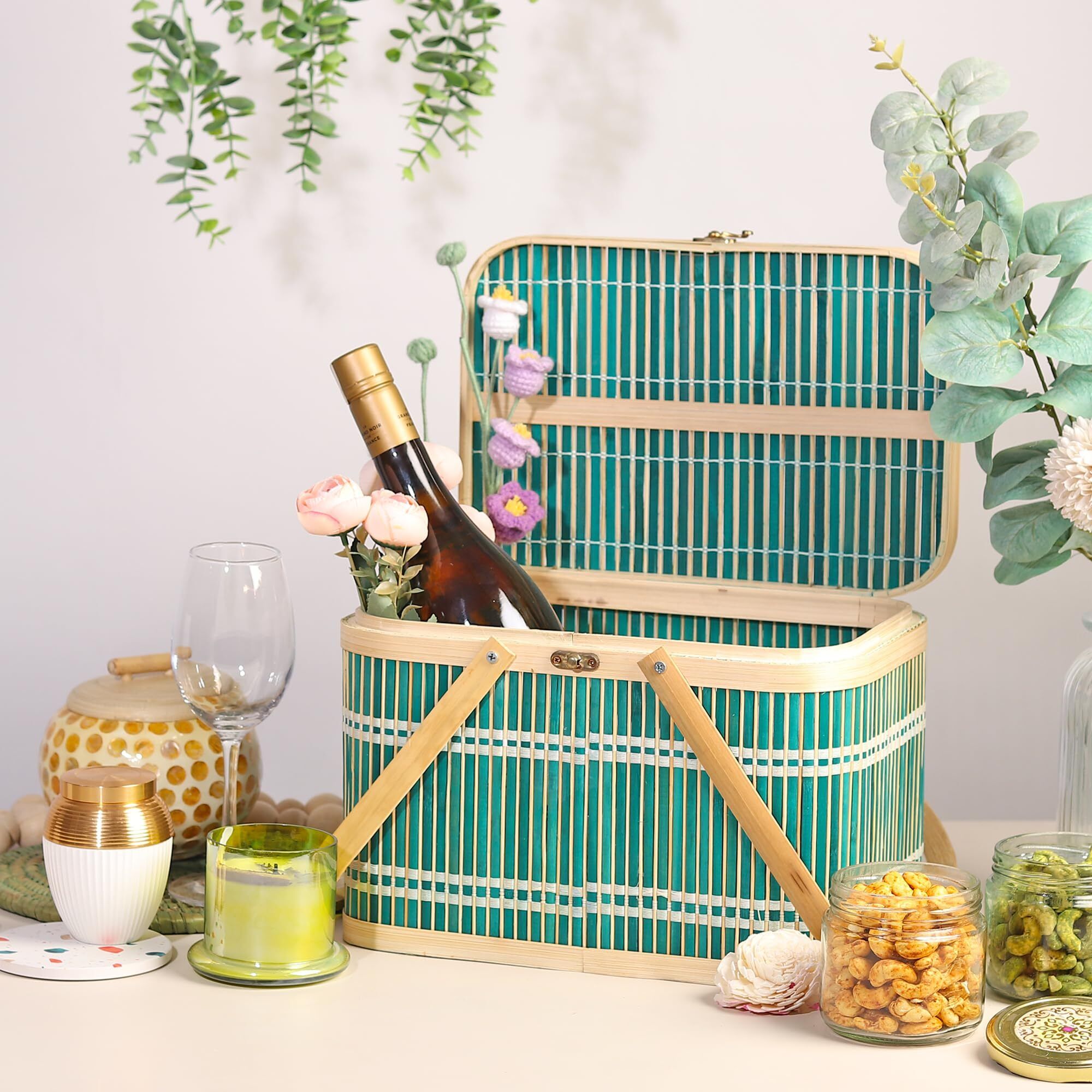 habereindia Bamboo Rustic Bamboo Picnic Basket with Lid for Family Lunch & Travel Storage Basket-picture-32