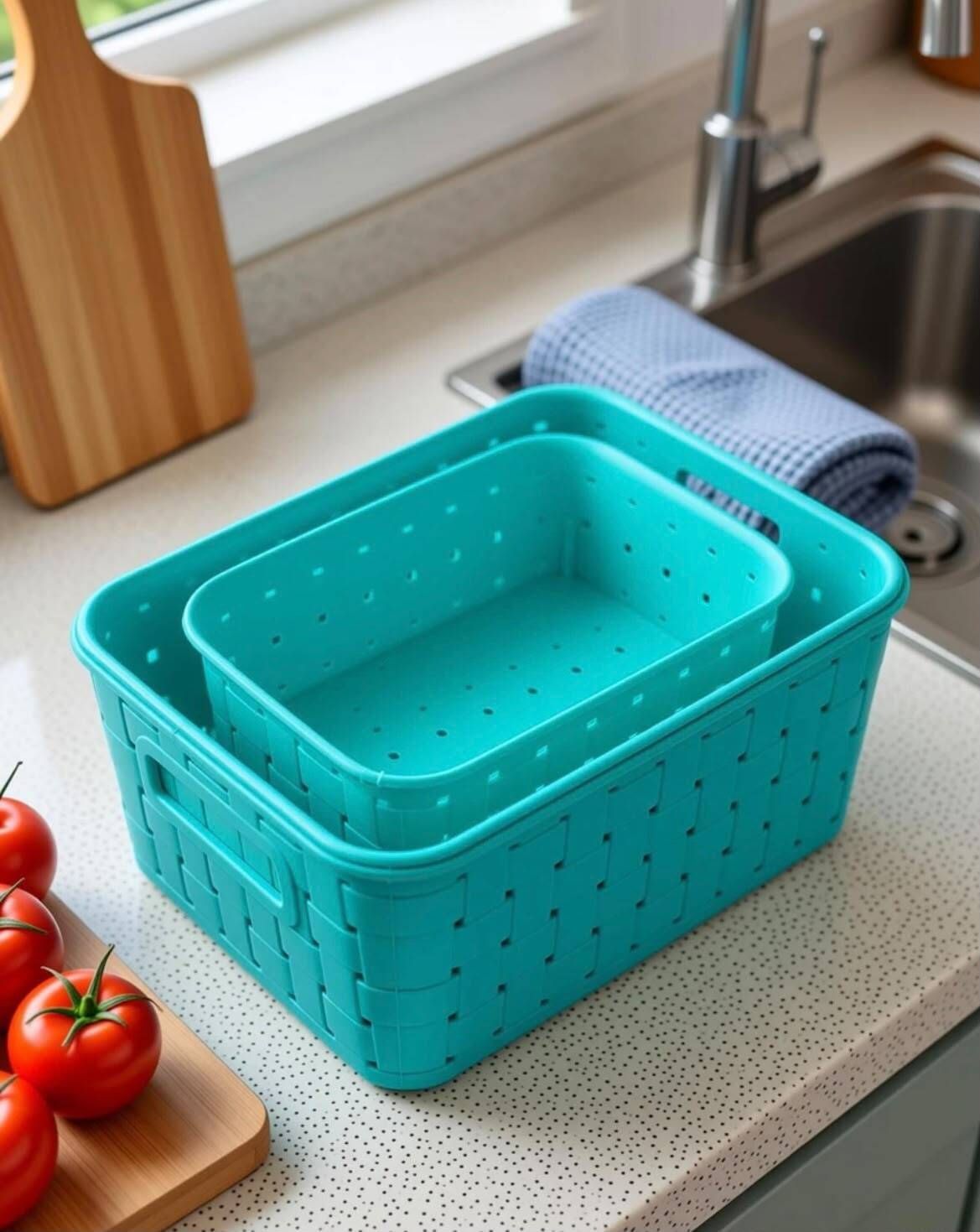 strepto Plastic Organizer Baskets for Kitchen, Bathroom & Shelves- Blue Assorted Sizes Storage Basket-picture-14