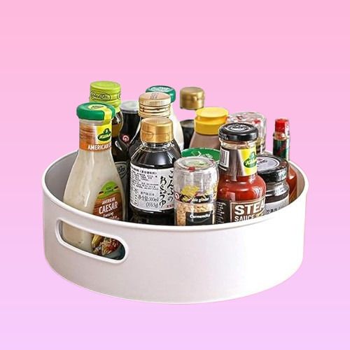 Plastic 360-degree Swiveling Container Plate – Living Space & Cooking Area Storage Basket-image-12