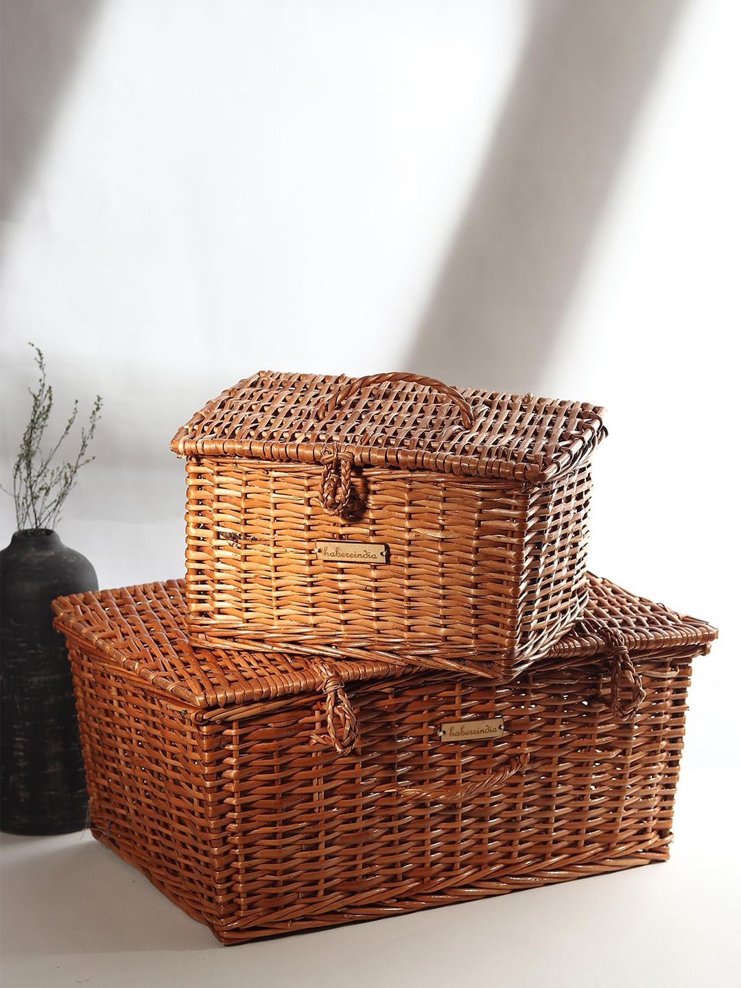 habereindia Bamboo Stackable Lid Storage Box for Maximum Space Efficiency (Set of 2) Storage Basket-picture-12