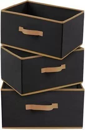 Multipurpose Rectangular Foldable Cloth Organizer| Durable Handle (Set of 3), Storage Box