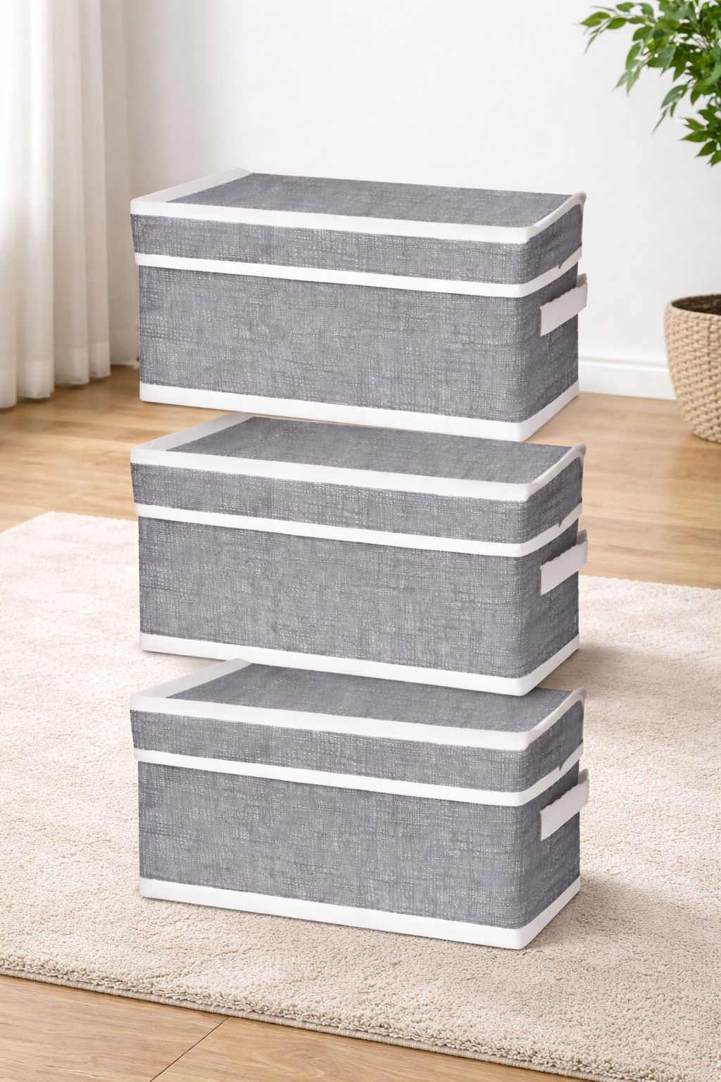 Foldable Storage Box with Lid & Handle for Clothes Wardrobe Organizer Pack of 3 Storage Box-image-7