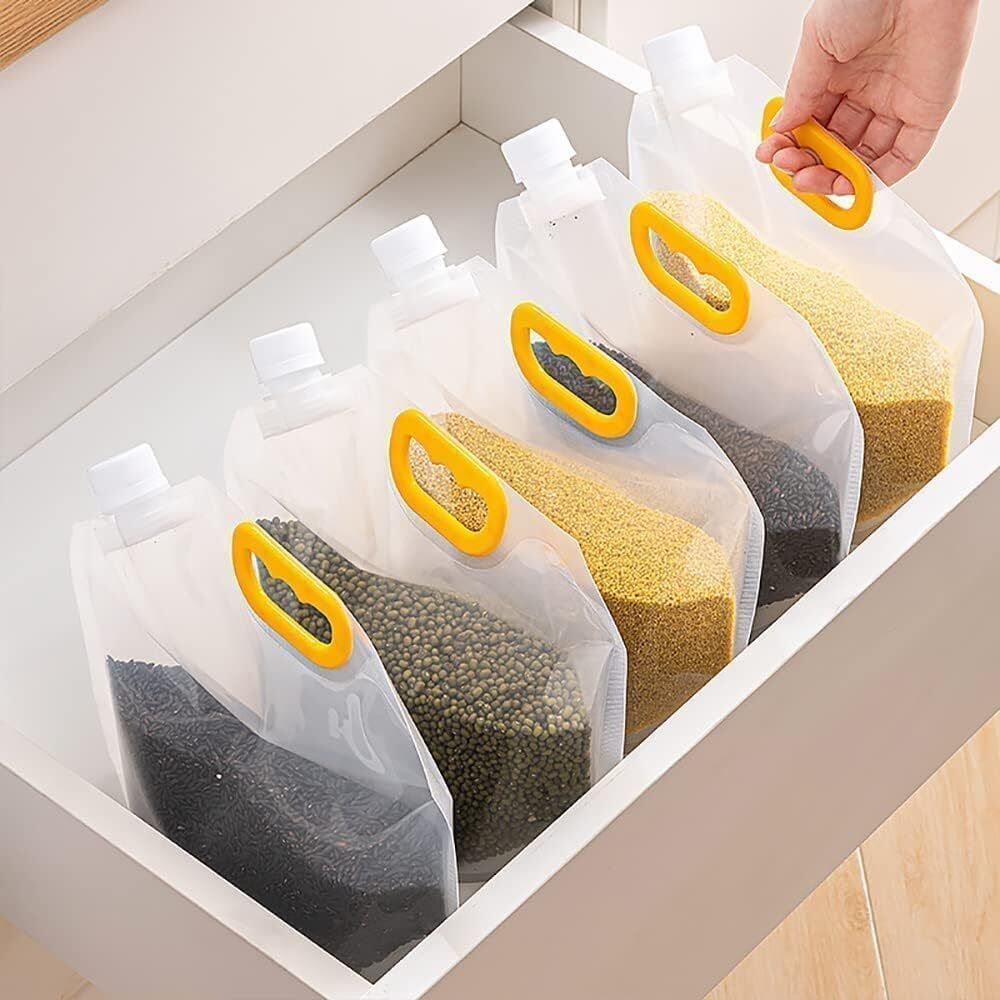 Plastic Handle Moisture-Proof Sealed Air Tight Bag Reusable Grain Storage Bag Pack of 5 Grocery Bags-image-22