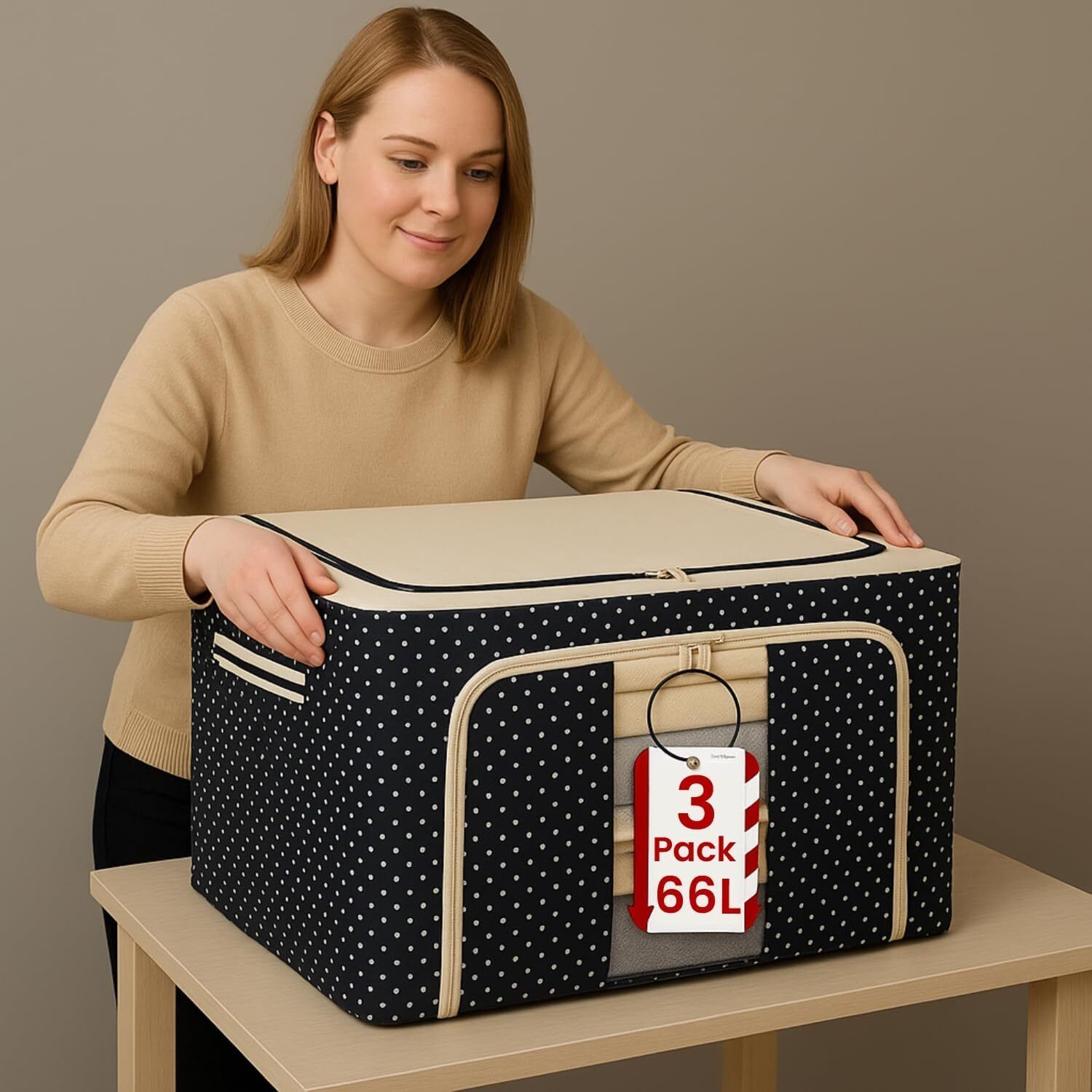 DHYEY ENTERPRISE 3 Foldable 66L Large Capacity Storage Boxes - Steel Frame Polyester Laundry Bag-picture-27