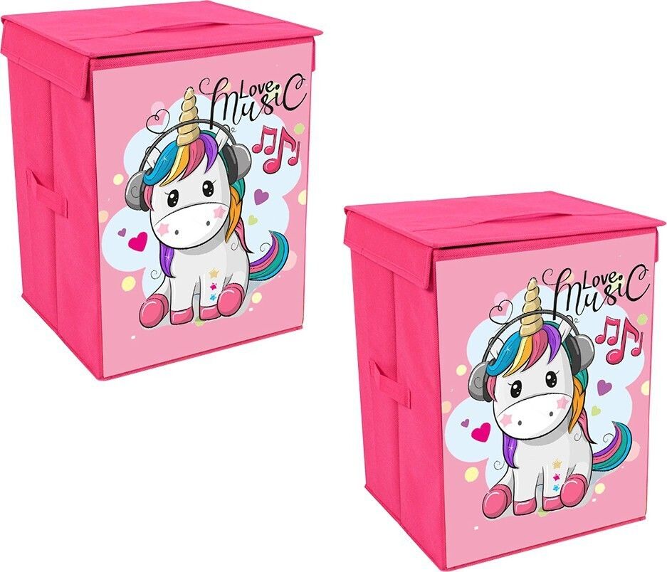 Toys Organizer Storage Box with Top Lid for Baby Boy's and Baby Girl's (Pack of 2) Unicorn Print Storage Box