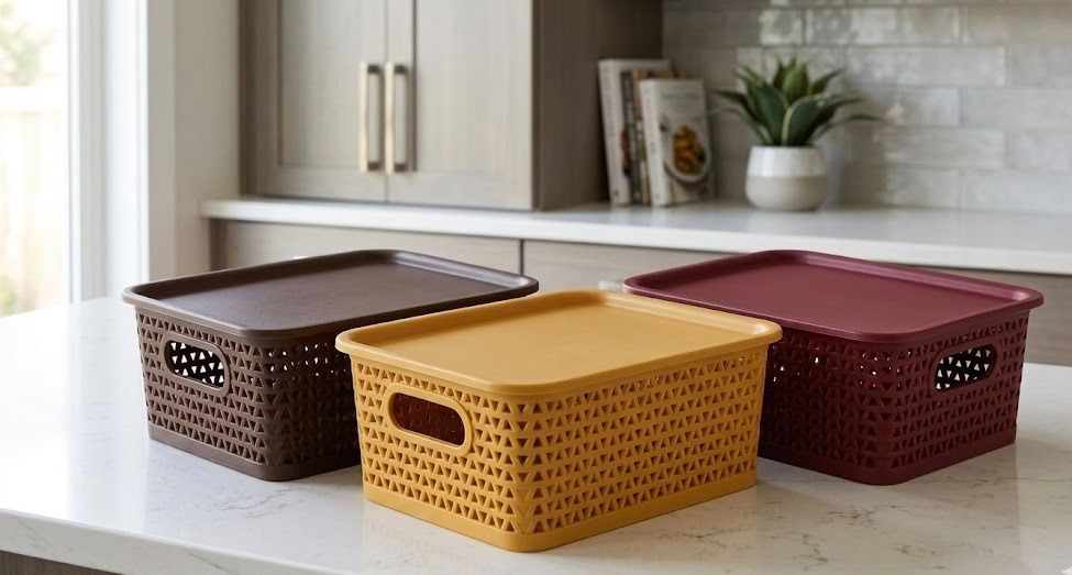 Multipurpose Plastic Storage Box Set of 3 with Lid Kitchen & Home Organizer Storage Box-image-26