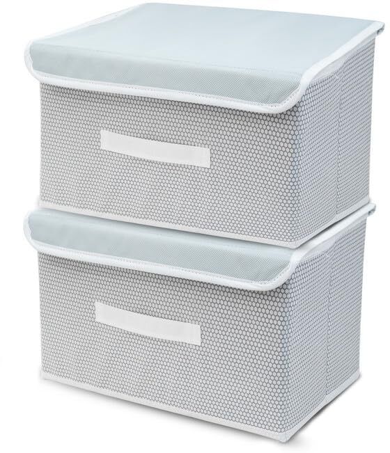 Microfibre Hoomora Foldable Storage Basket Box with Lid Set of 2 Storage Basket-image-35