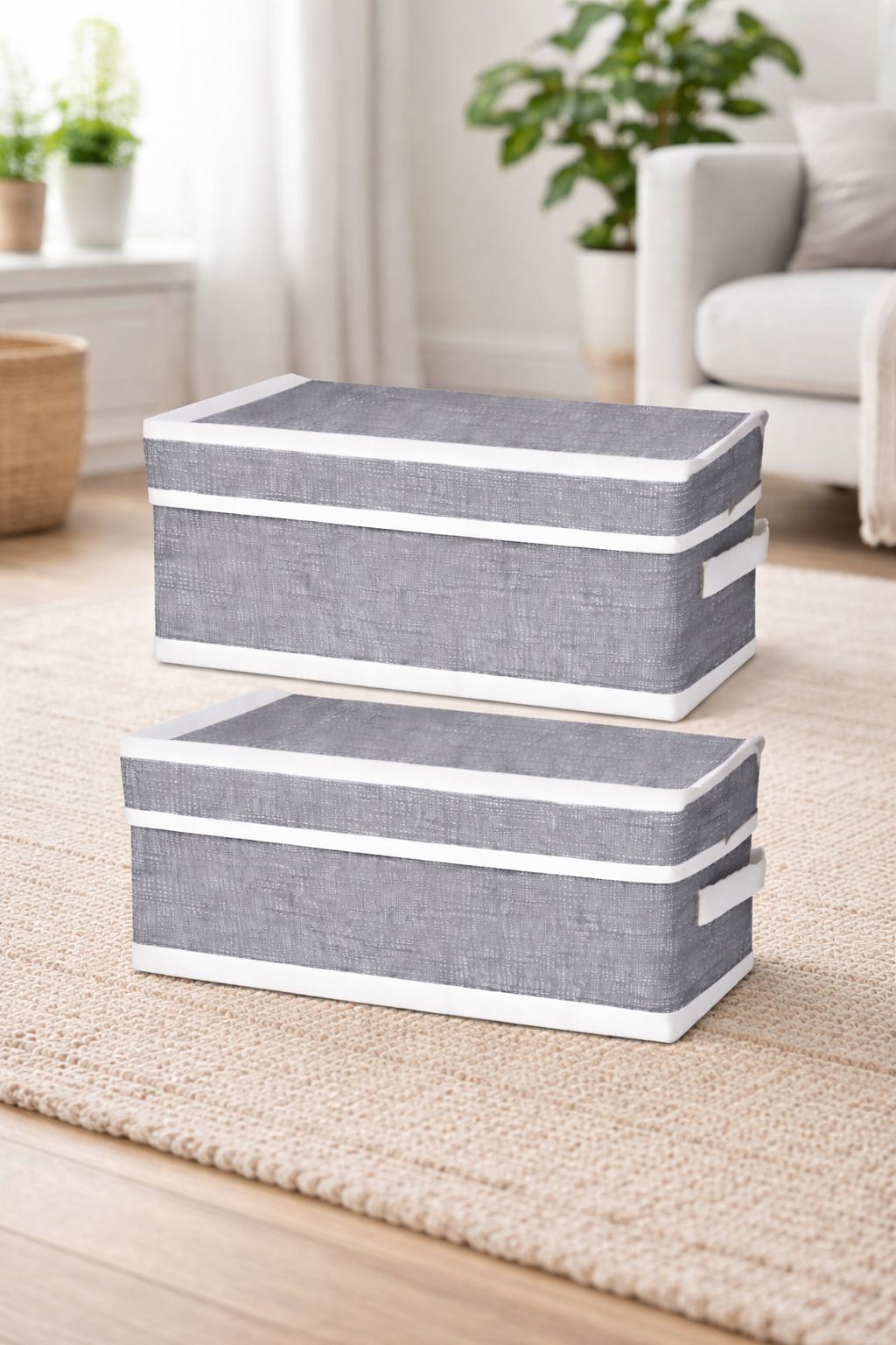 Foldable Storage Box with Lid & Handle for Clothes Wardrobe Organizer Pack of 2 Storage Box-image-1