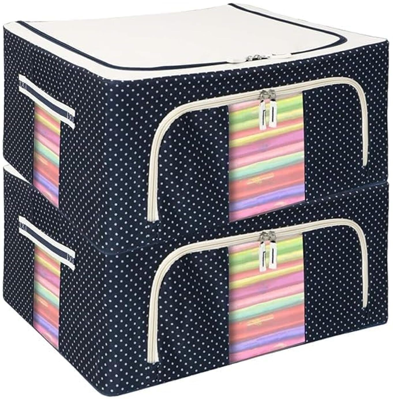 DHYEY ENTERPRISE 2 Pcs 66L Fabric Storage Box with Steel Frame Cotton Laundry Bag-image-1